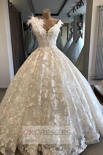 Vestido de novia Corte-A Falta 2019 Encaje Drapeado Natural 1