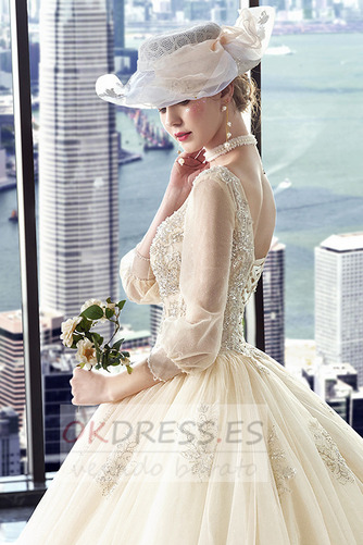 Vestido de novia Corte-A Formal Cordón Capa de encaje Baja escote en V 5