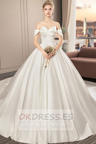 Vestido de novia Corte-A Formal Natural Blusa plisada Recatada Satén 3