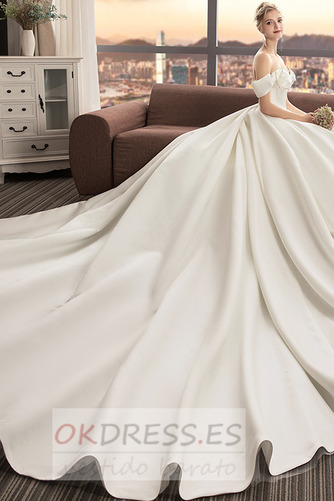 Vestido de novia Corte-A Formal Natural Blusa plisada Recatada Satén 5