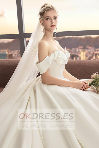 Vestido de novia Corte-A Formal Natural Blusa plisada Recatada Satén 4