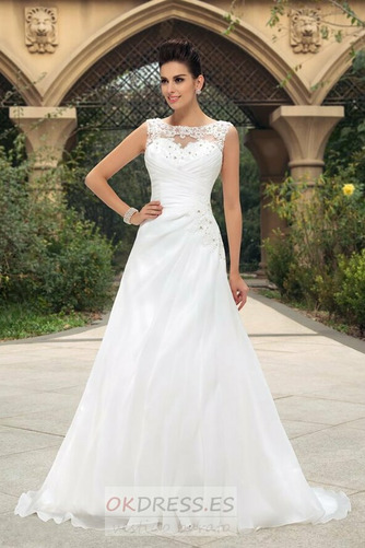 Vestido de novia Corte-A Gasa Cristal Romántico Blusa plisada Espalda Descubierta 1