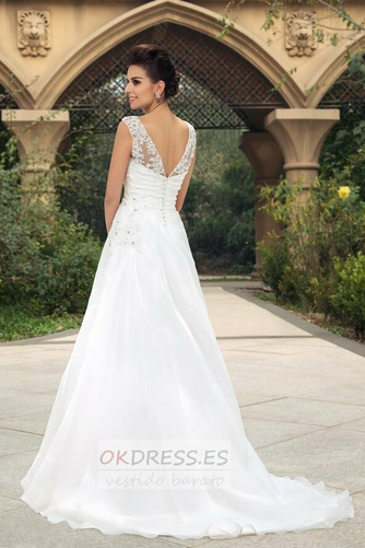 Vestido de novia Corte-A Gasa Cristal Romántico Blusa plisada Espalda Descubierta 3