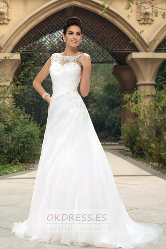 Vestido de novia Corte-A Gasa Cristal Romántico Blusa plisada Espalda Descubierta 2