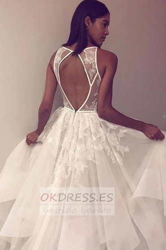 Vestido de novia Corte-A Hasta el suelo Apliques Escote Cuadrado Sin mangas 2