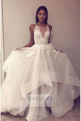 Vestido de novia Corte-A Hasta el suelo Apliques Escote Cuadrado Sin mangas 1
