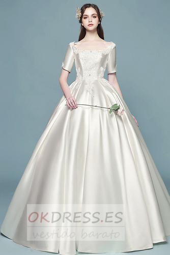 Vestido de novia Corte-A Hasta el suelo Satén Natural Cordón Escote Cuadrado 1