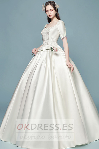 Vestido de novia Corte-A Hasta el suelo Satén Natural Cordón Escote Cuadrado 3