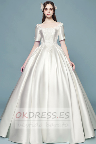 Vestido de novia Corte-A Hasta el suelo Satén Natural Cordón Escote Cuadrado 4