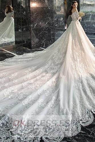 Vestido de novia Corte-A Iglesia Capa de encaje Elegante Escote en V 5