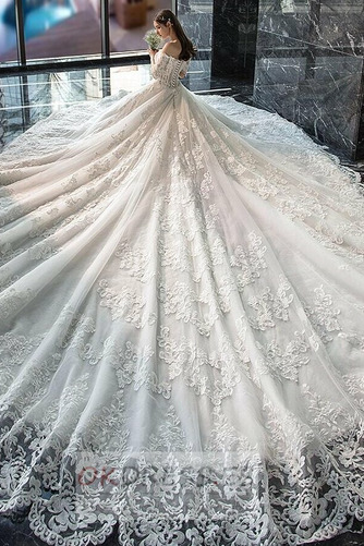 Vestido de novia Corte-A Iglesia Capa de encaje Elegante Escote en V 3