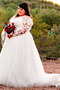 Vestido de novia Corte-A Iglesia Encaje Formal Baja escote en V Tallas grandes - Página 1