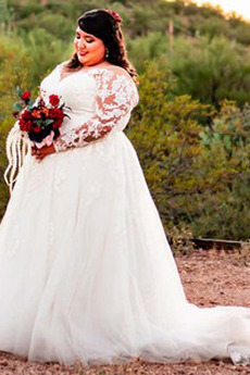 Vestido de novia Corte-A Iglesia Encaje Formal Baja escote en V Tallas grandes