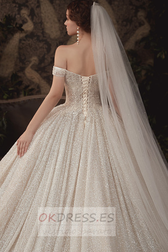 Vestido de novia Corte-A largo Corpiño Acentuado con Perla Cordón Triángulo Invertido 4
