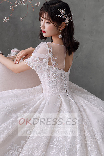 Vestido de novia Corte-A Manga corta Natural Camiseta Abalorio Elegante 4