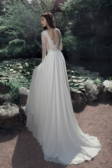 Vestido de novia Corte-A Natural 2019 Cremallera Escote en V Encaje