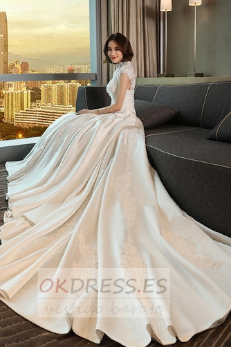 Vestido de novia Corte-A Natural Capa de encaje Satén Invierno Playa 3