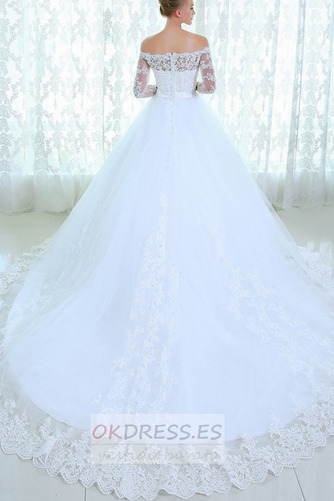 Vestido de novia Corte-A Natural Escote con Hombros caídos Encaje Manga larga 2