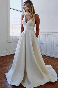 Vestido de novia Corte-A Natural Escote en V Falta Drapeado largo