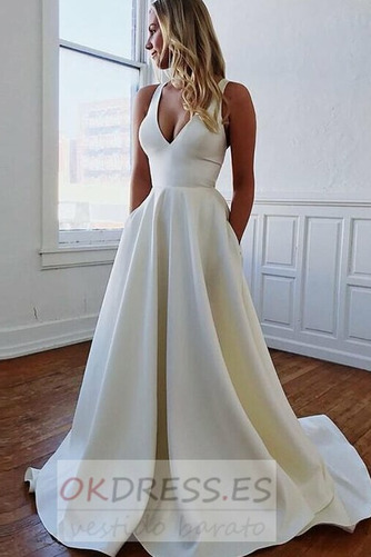 Vestido de novia Corte-A Natural Escote en V Falta Drapeado largo 1