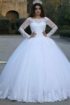 Vestido de novia Corte-A Natural Falta Escote con Hombros caídos largo