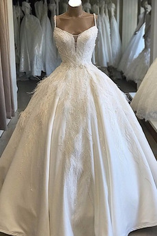 Vestido de novia Corte-A Natural Pluma 2019 Invierno Sin mangas