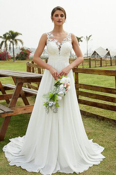 Vestido de novia Corte-A Otoño Joya Sin mangas Baja escote en V Drapeado