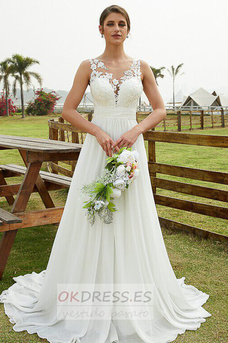 Vestido de novia Corte-A Otoño Joya Sin mangas Baja escote en V Drapeado 1