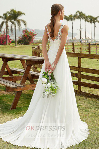 Vestido de novia Corte-A Otoño Joya Sin mangas Baja escote en V Drapeado 2