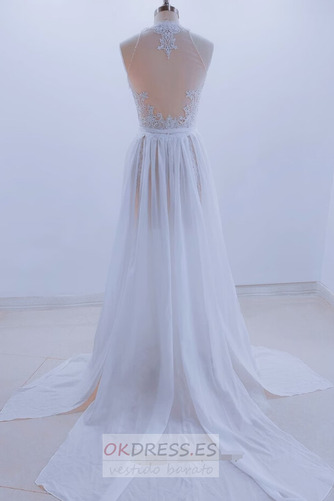 Vestido de novia Corte-A Playa Sin mangas Moderno Joya Cola Barriba 6
