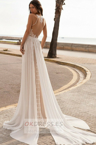 Vestido de novia Corte-A Playa Sin mangas Moderno Joya Cola Barriba 2