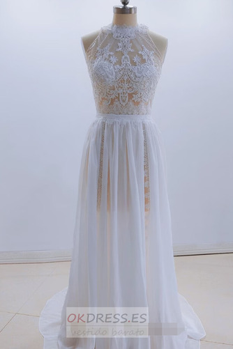Vestido de novia Corte-A Playa Sin mangas Moderno Joya Cola Barriba 5