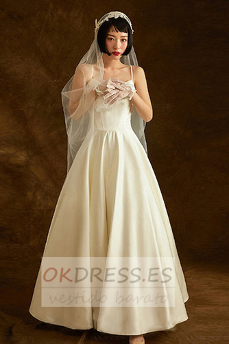 Vestido de novia Corte-A Satén Escote de Tirantes Espaguetis Playa Oscilación 2