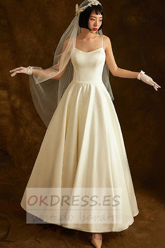 Vestido de novia Corte-A Satén Escote de Tirantes Espaguetis Playa Oscilación 1