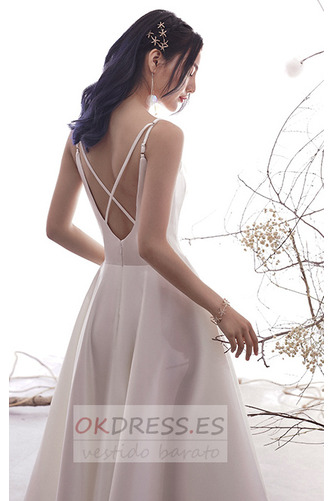 Vestido de novia Corte-A Satén Escote de Tirantes Espaguetis Playa Oscilación 5