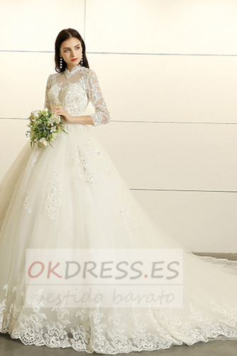 Vestido de novia Corte-A Satén Triángulo Invertido Otoño Natural Cola Catedral 3
