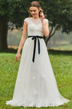 Vestido de novia Corte-A Sencillo Rectángulo Lazos tul Natural
