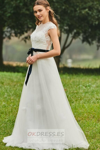 Vestido de novia Corte-A Sencillo Rectángulo Lazos tul Natural 4