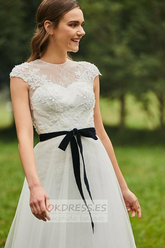 Vestido de novia Corte-A Sencillo Rectángulo Lazos tul Natural 5