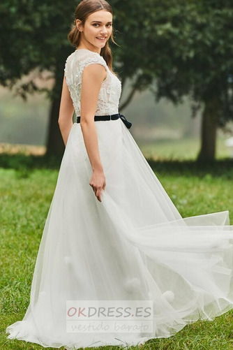 Vestido de novia Corte-A Sencillo Rectángulo Lazos tul Natural 2