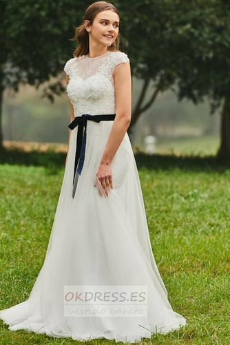 Vestido de novia Corte-A Sencillo Rectángulo Lazos tul Natural 3