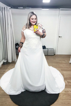 Vestido de novia Corte-A Tallas grandes Fuera de casa Manga tapada Joya