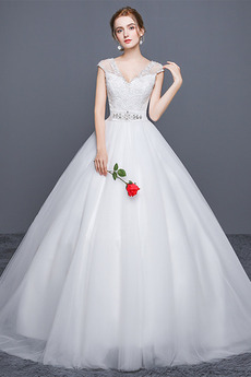Vestido de novia Corte-A Triángulo Invertido Abalorio Elegante Escote en V