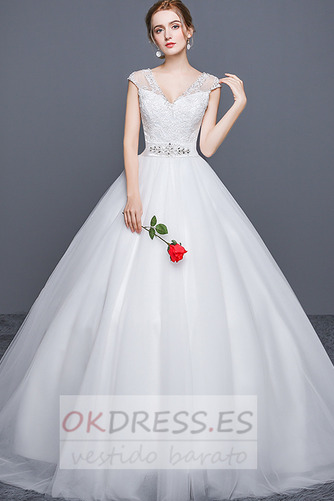 Vestido de novia Corte-A Triángulo Invertido Abalorio Elegante Escote en V 1