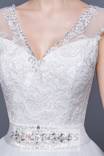 Vestido de novia Corte-A Triángulo Invertido Abalorio Elegante Escote en V 5