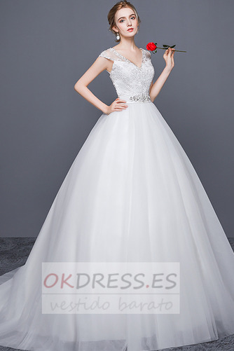 Vestido de novia Corte-A Triángulo Invertido Abalorio Elegante Escote en V 2