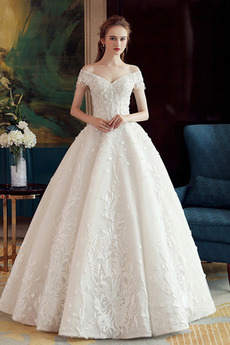 Vestido de novia Corte-A vendimia Natural Corpiño Acentuado con Perla