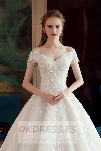 Vestido de novia Corte-A vendimia Natural Corpiño Acentuado con Perla 5