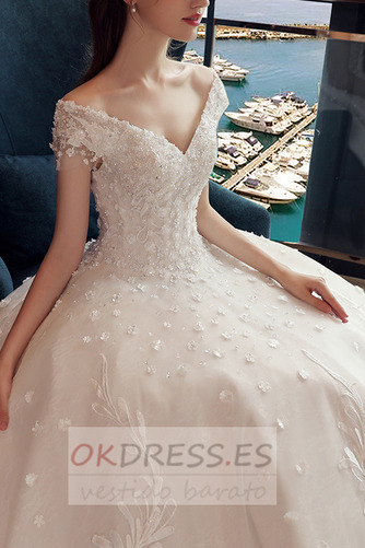 Vestido de novia Corte-A vendimia Natural Corpiño Acentuado con Perla 4