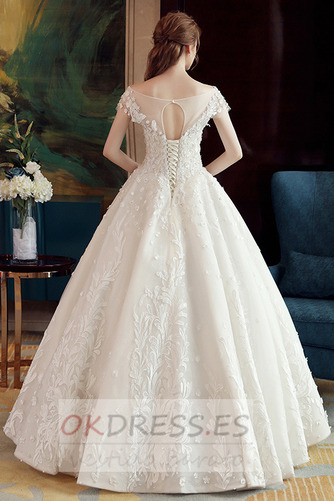 Vestido de novia Corte-A vendimia Natural Corpiño Acentuado con Perla 2